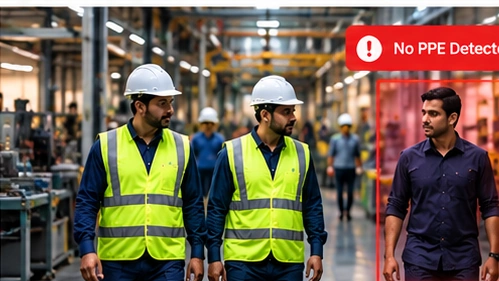 Workplace safety compliance camera view